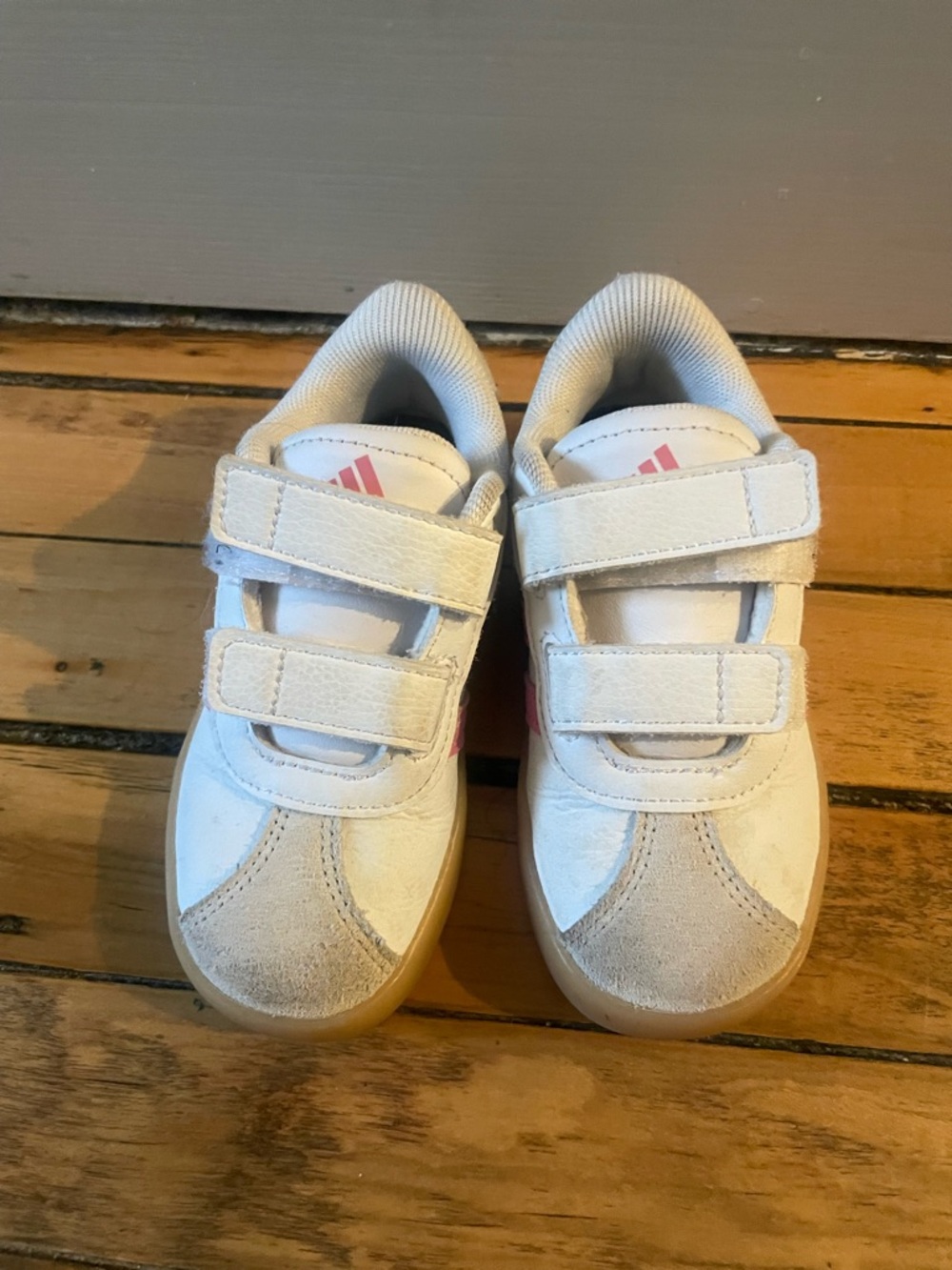 adidas toddler not kids White and Pink Velcro Sneakers